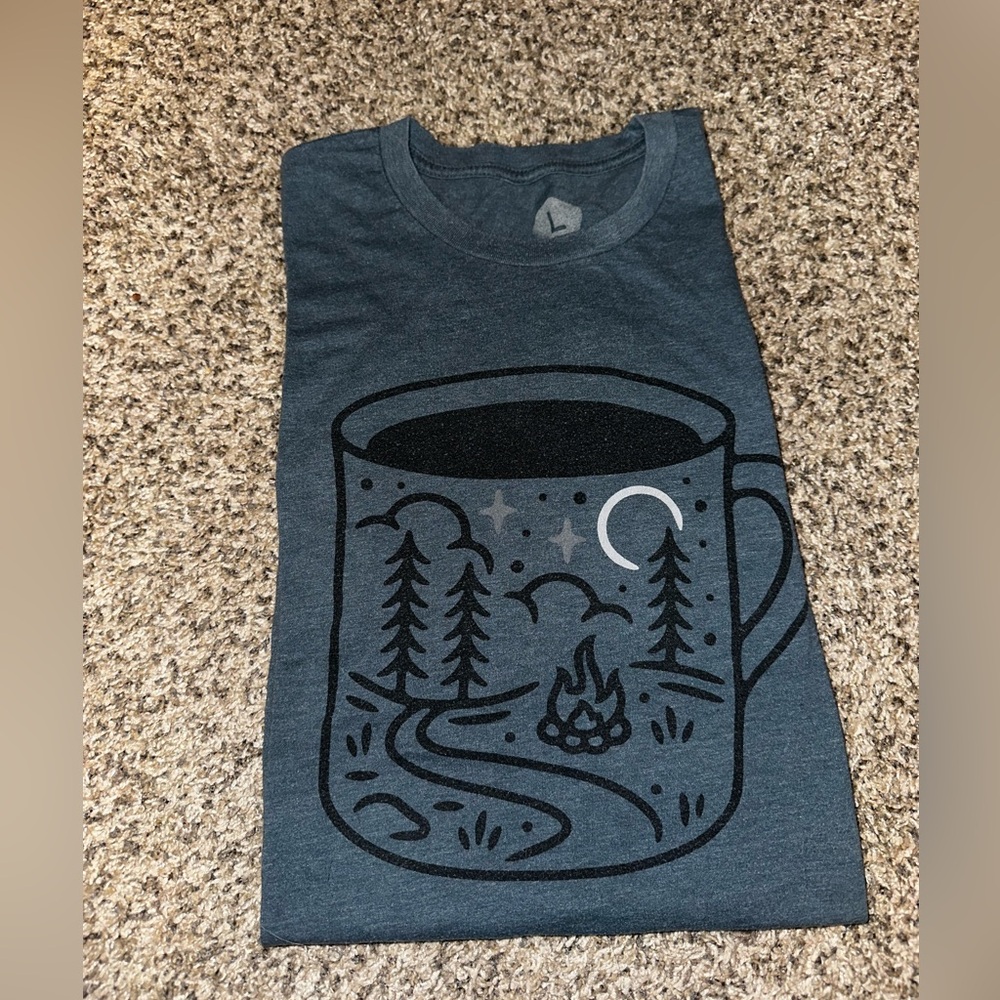 Blue Graphic Tee with Mug Design - Picture 3 of 6